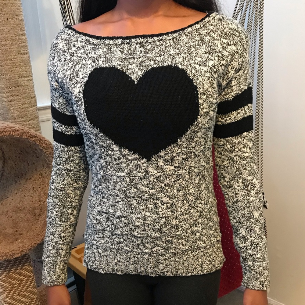 gray white black sweater varsity heart knitted